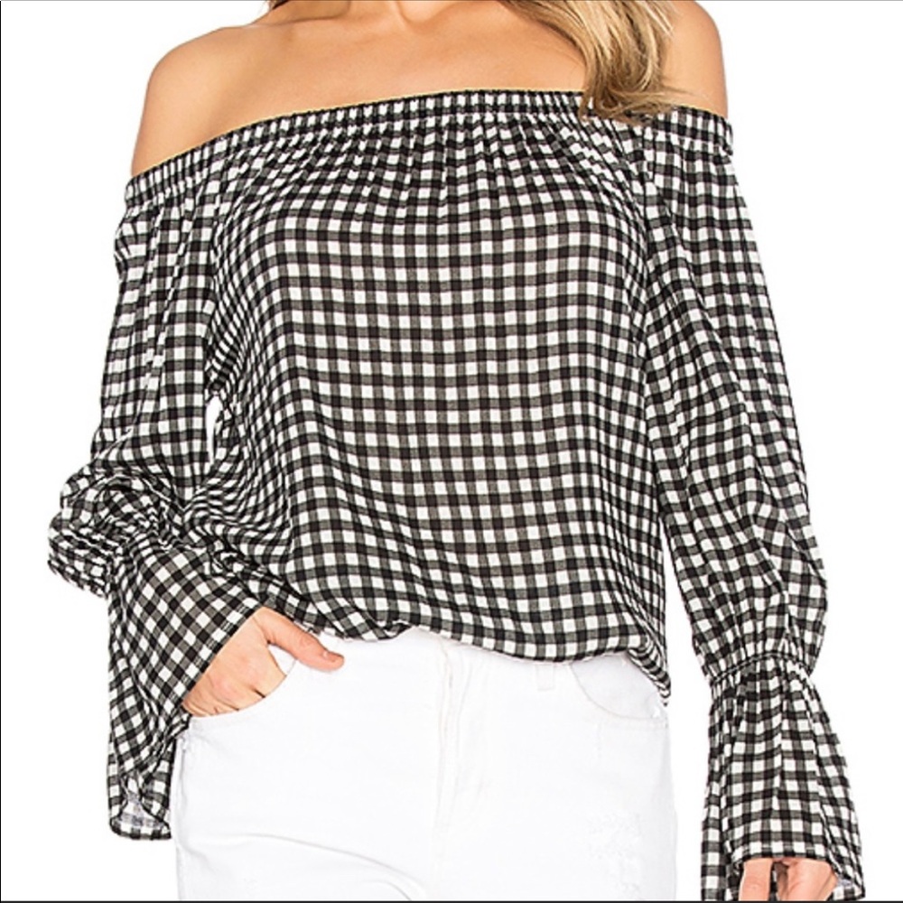 Sanctuary gingham off the shoulder blouse